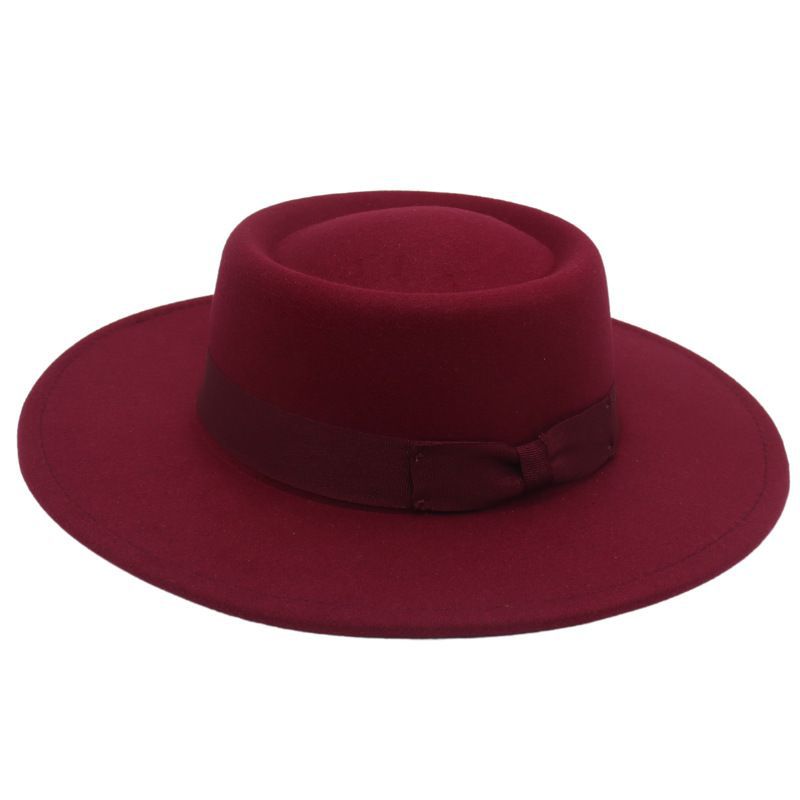 Popular Top Hat Versatile Bow Dome Convex Top Big Brim Fashion Casual Woolen Felt Hat Top Hat Hat
