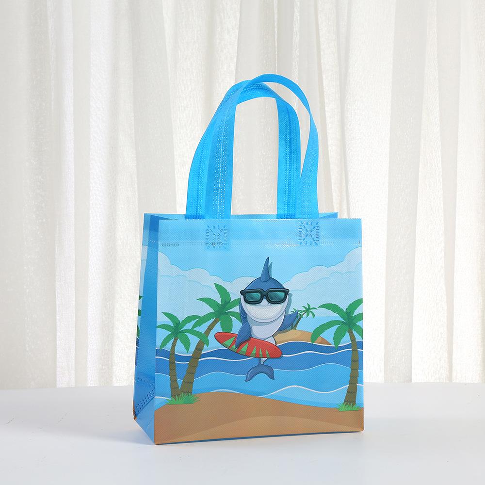 12/30pcs cartoon shark reusable tote bags kids beach party gift bags birthday favors bags eco non woven shopping bags blue