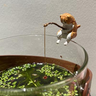 New Fish Tank Fishing Cat Hanging Creative Landscape Office Ornaments Fishing Fun Mini Decorative Micro-Landscape
