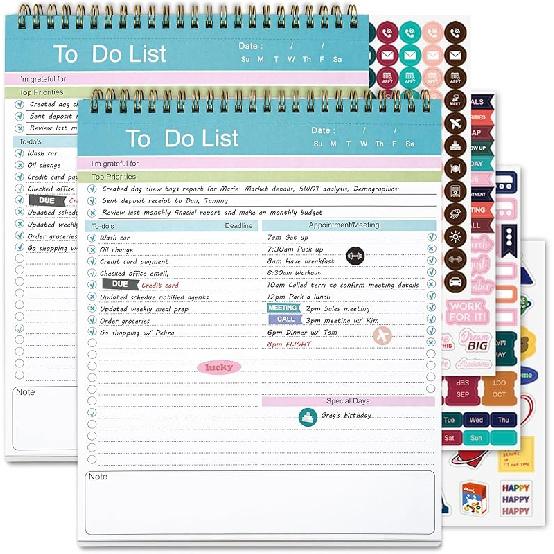 To Do List Notepad, Spiral Bound Undated Daily Planner, 52 Sheets 8.5" X 10.5" Tear Off Task Planning Pad with Checklist, For Work Office Home