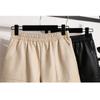 DIMANAF 2024 Übergröße Herbst Winter Shorts Damen Lässig Neu PU Leder Uni Locker Weitbein Hose Hohe Taille Kurze Hose