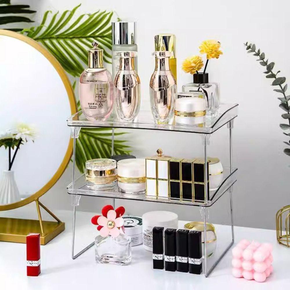 Space Saving Stackable Cabinet Organizer Shelf Foldable Transparent Desktop Storage Shelf Acrylic Makeup Organizer Kitchen