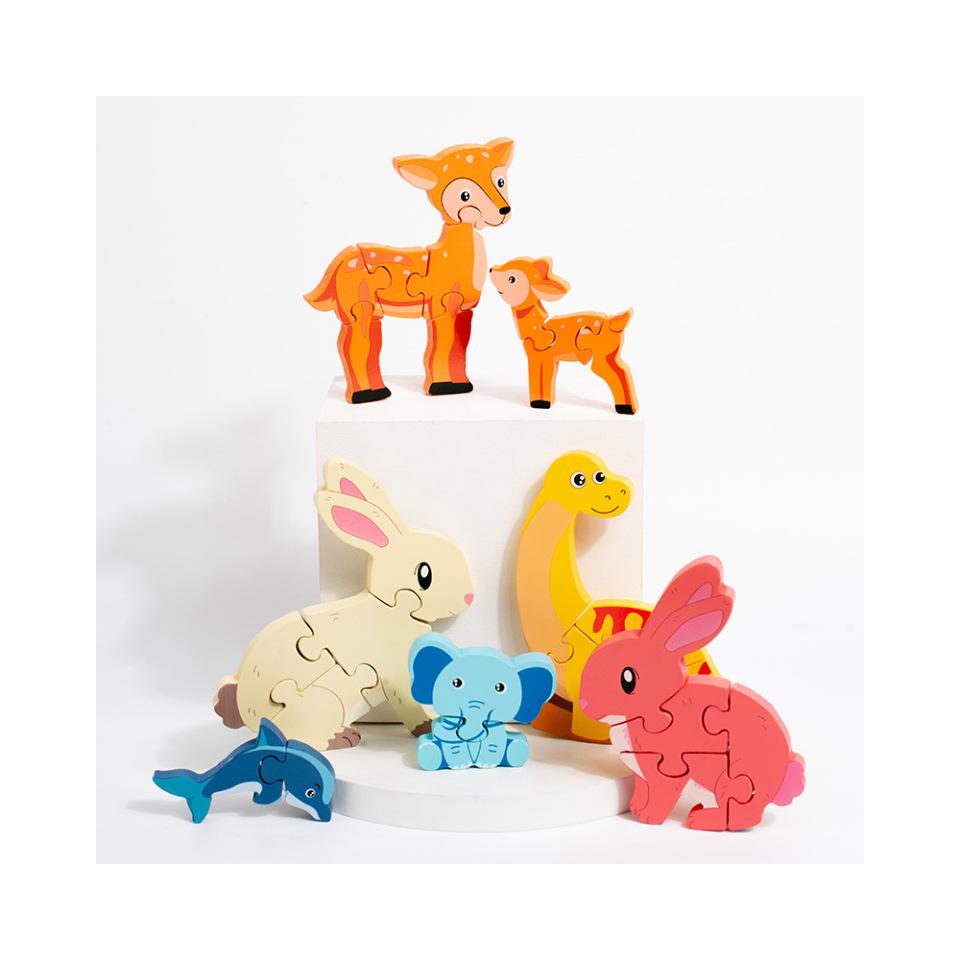 3D Wooden Animal Parent-Child Puzzle: Early Education Building Blocks for Toddlers