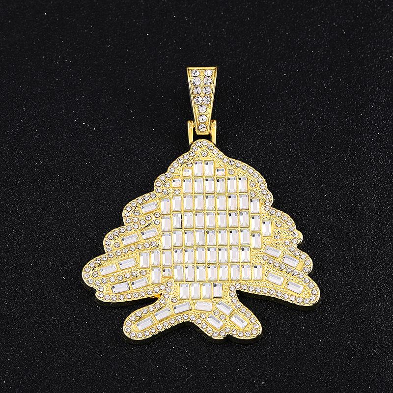 Goldener Hip-Hop-Weihnachtsbaum-Anhänger mit quadratischem Zirkon - Leichter Luxus, hochwertig galvanisierte Legierung.