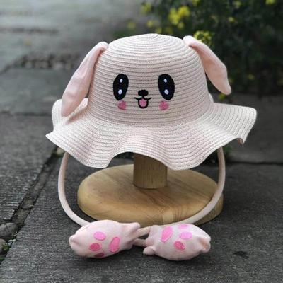 Cartoon Dance Ears Rabbit Airbag Cap Kids Sun Fisherman Straw Blue Hat for Children Boys Girls Summer Camp Activities