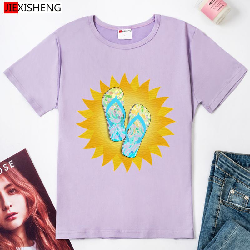 Holiday Beach Style Print Women T Shirt Summer Cool Short Sleeve O Neck Tshirt Girl White Tops Female Clothes Hh1158