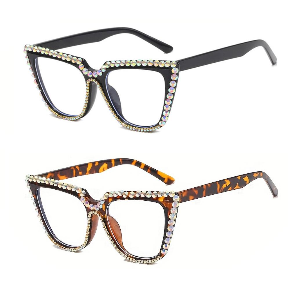 Luxury Diamond Decoration Reading Glasses Fashion Square Reading Eyeglasses +100