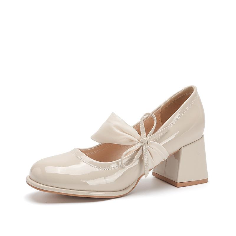 Mary Jane Shoes Women's Spring Temperament High Heels Women's Round Head Thick Heel Single Shoes Women's Height and Thinness