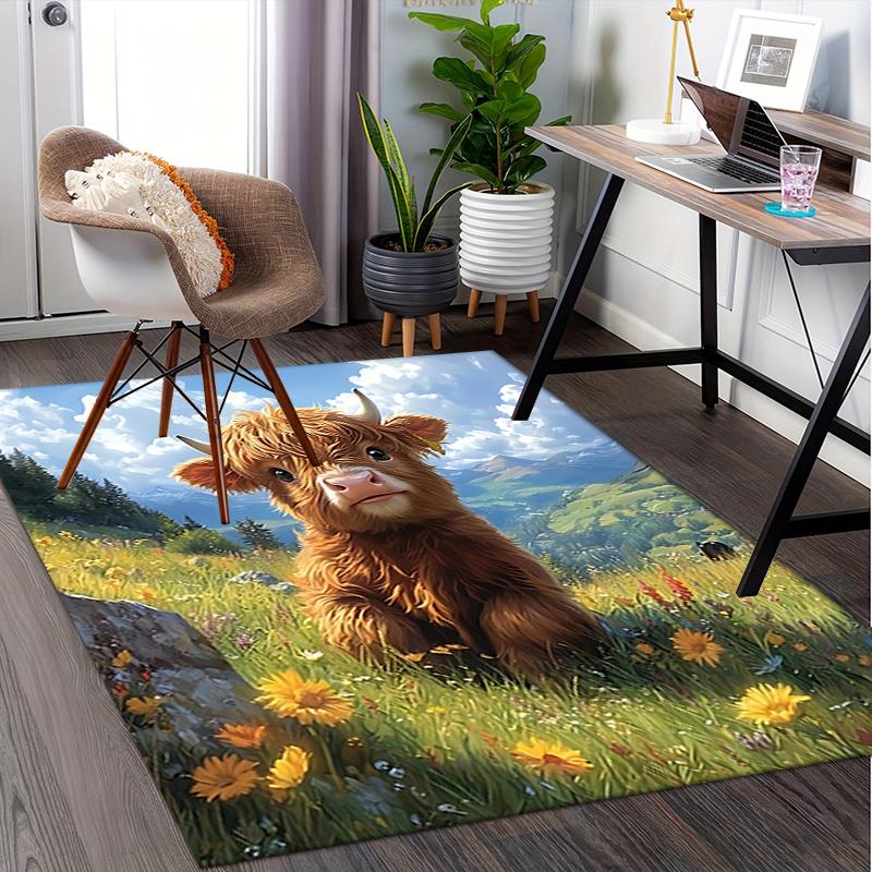 Highland Bull Theme Comfortable Chair Mat - Office Carpet for Home Decor, Large Size Rug Suitable for Sofa, Bedroom, Living Room, Various Ro