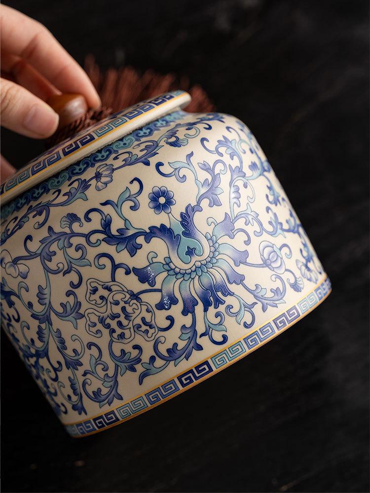 Qinghua Ru Kiln Ceramic Tea Caddy - High-End Moisture-Proof Storage for Green, White, and Pu-erh Tea, Chinese Style Sealed Jar