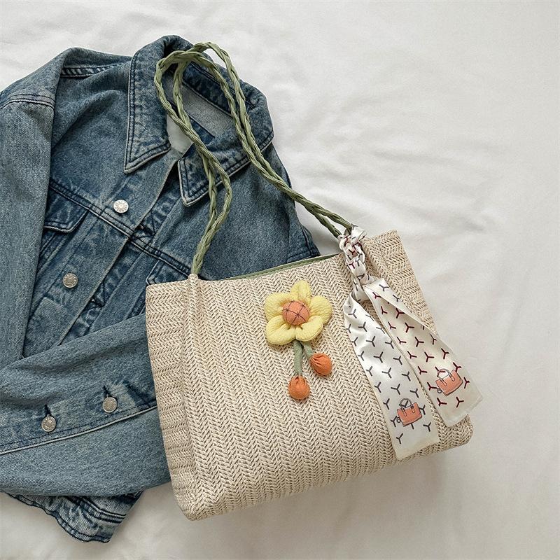 

Summer Rattan Woven Tote Bag Large Capacity Casual Handbag for Women 2026 New Fashion зелёный