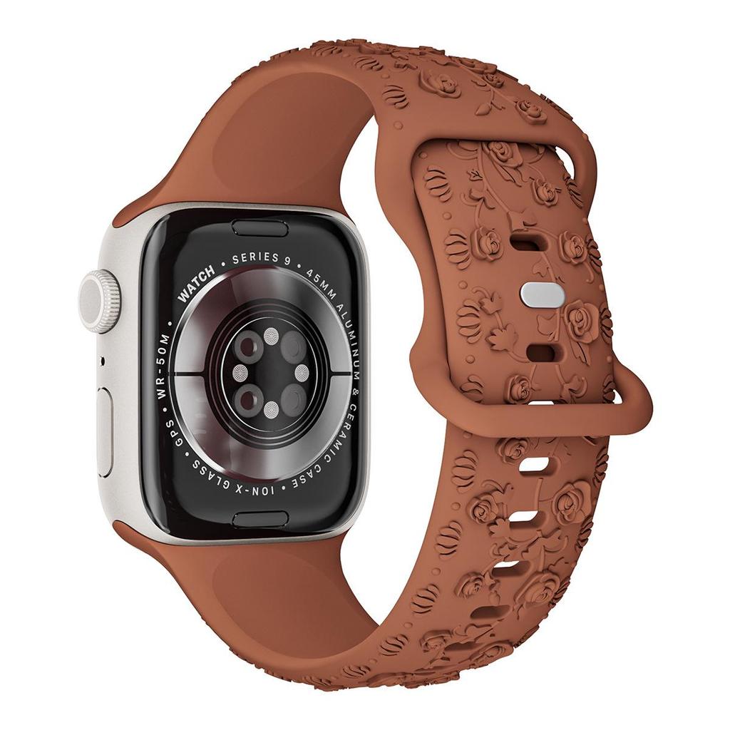 Embossed Rose Flower Silicone Strap for Apple Watch 9 Ultra