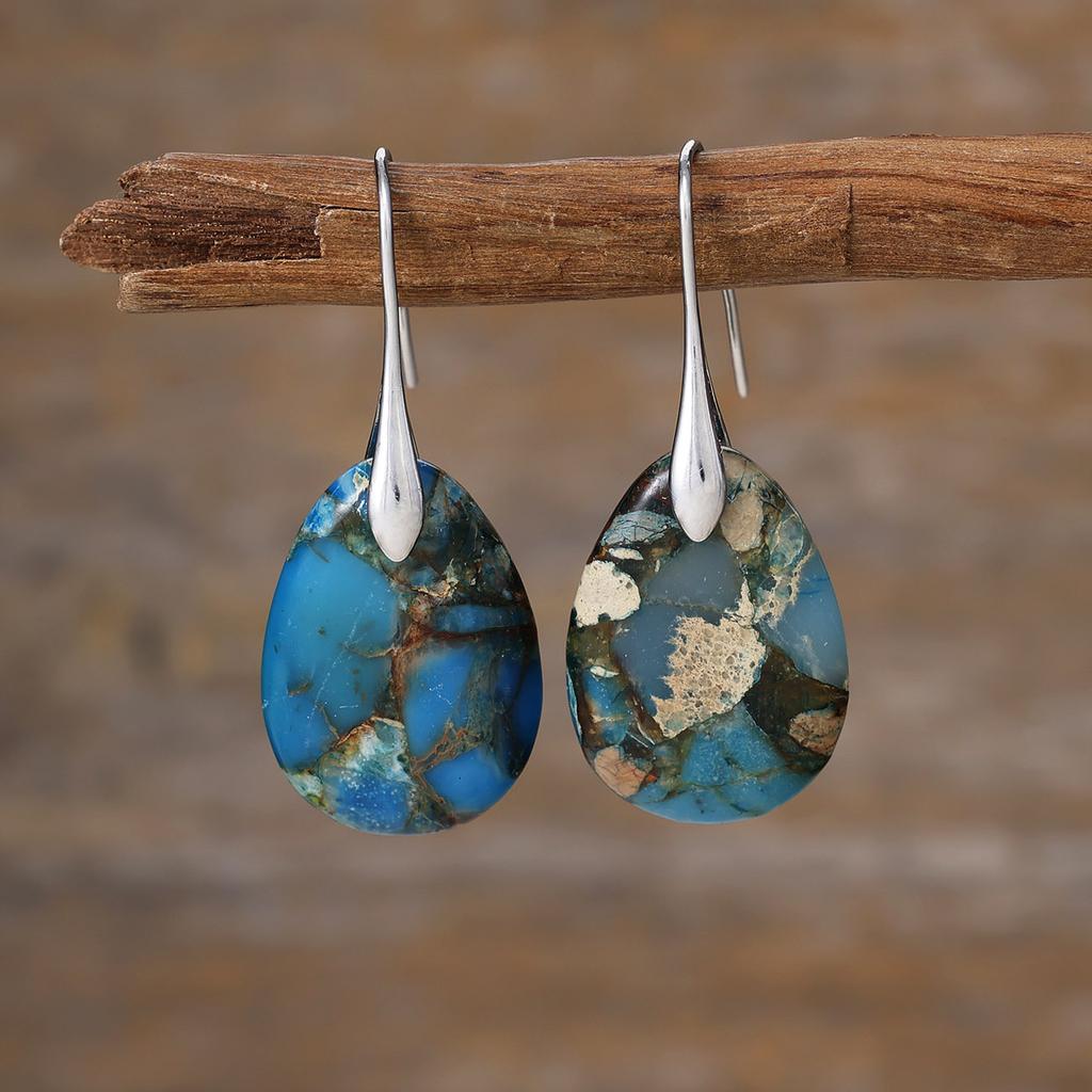 Luxury new ethnic style natural emperor stone water drop earrings light luxury European and American jewelry earrings
