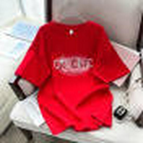 Women's 2024 Summer Trendy Loose Short Sleeve Pure Cotton Studded T-Shirt