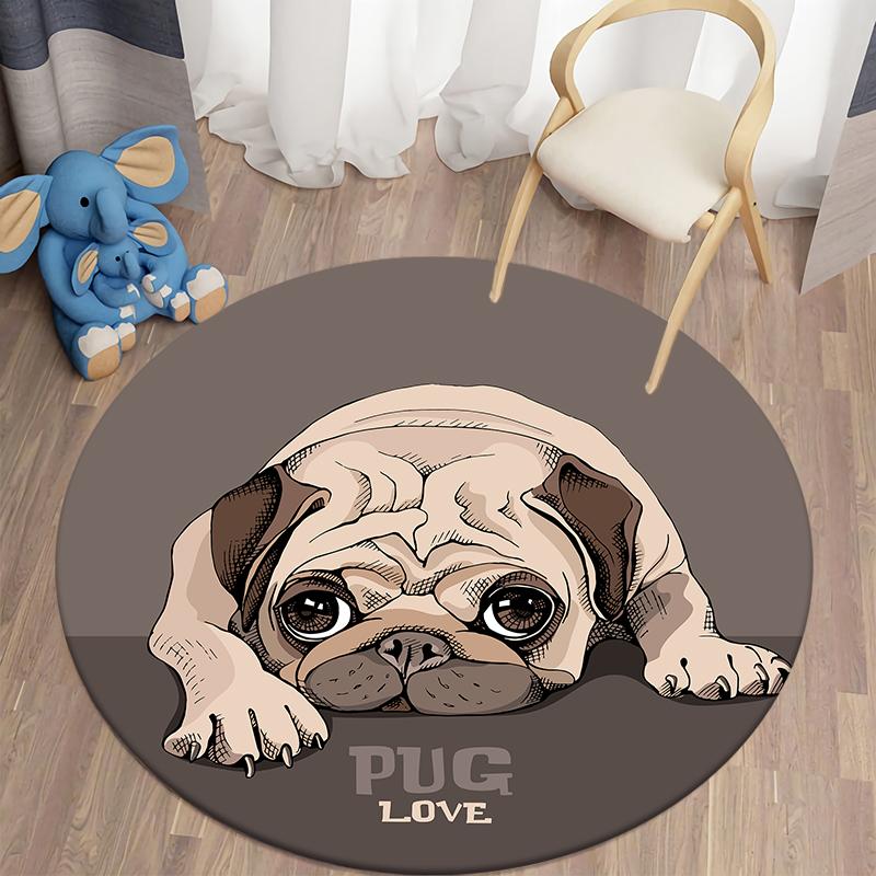 Dog Cartoon Kawaii Printed Round Carpet Children's Living Room Mat Floor Mat Yoga Mat Bedroom Chair Non Slip Mat New Year Gift