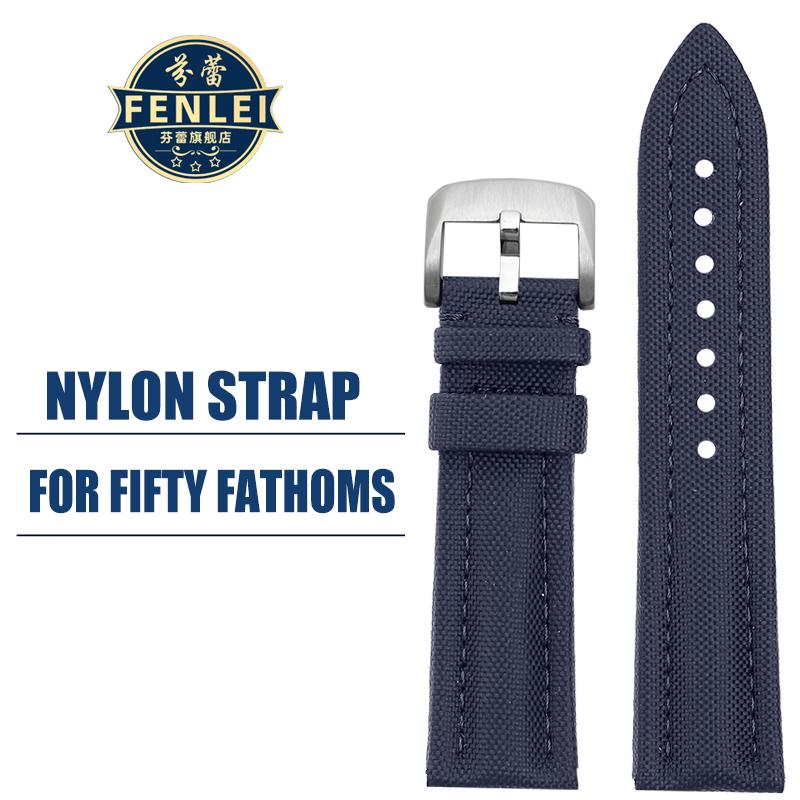 For BLANCPAIN Co branded Fifty Fathoms Five Oceans Nylon silicone bottom Watch Strap Black Men's Canvas Bracelet 22MM Watchband