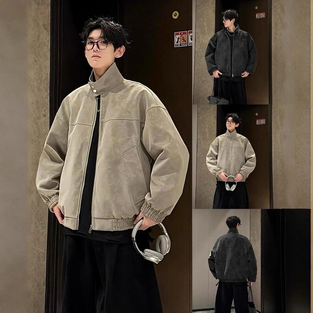 

Retro Tie-Dye PU Leather Stand Collar Jacket - Punk Style Versatile Outerwear XXL чорний