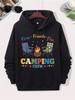 Men's Retro Camping Hoodie with Campfire and Tent Design - Blended Pullover, Kangaroo Pocket, Unisex Comfort Edition