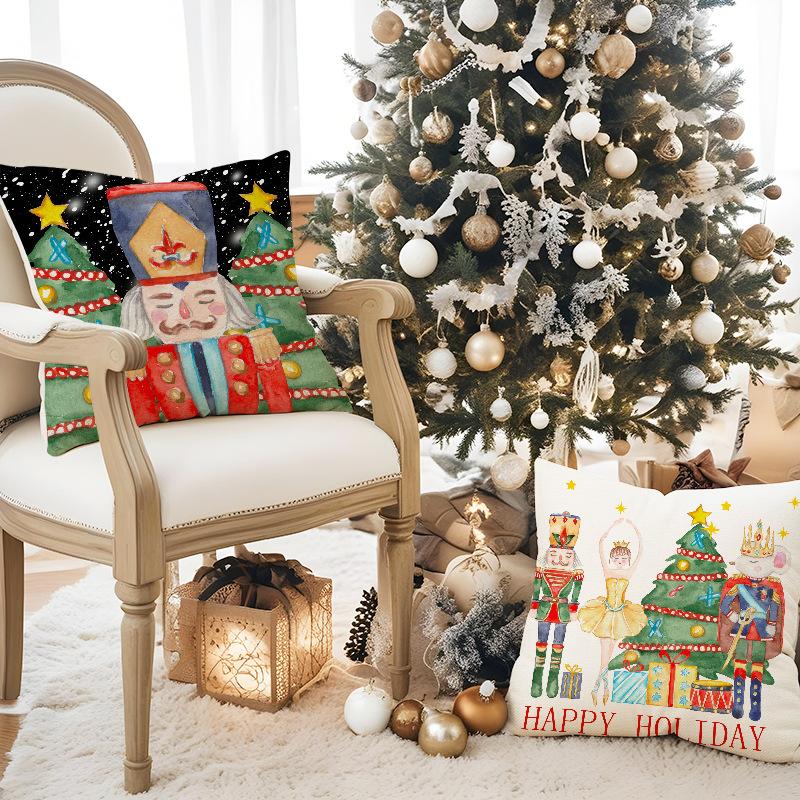 New Cartoon Character Christmas Pillowcase Linen Print Pillowcase Festive Room Sofa Decoration Cushion Cover