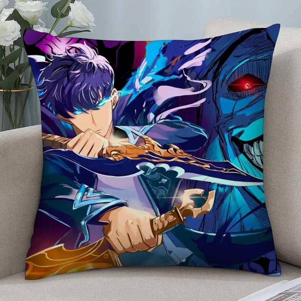 Hot Anime S-Solo Leveling Pillow Case Short plush Double-sided Print Square Throw Pillow Covers Sofa Home Cushion Decor