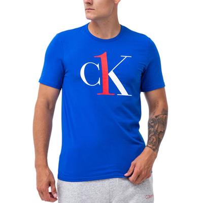 Camiseta Masculina Confortável Simples Gola Redonda Manga Curta com Estampa de Logo de Letra Azul-Real NM1903-401