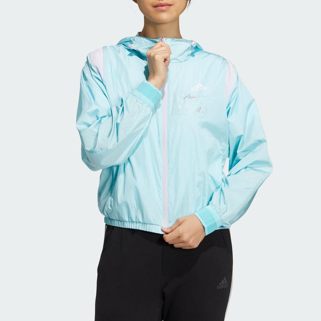 Adidas Ust Windbreaker Sports Casual Adjustable Hooded Jacket Women Jackets Ocean-Blue White HE9961
