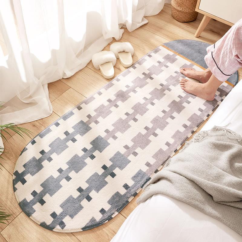 Bedroom Bedside Oval Carpet Modern and Simple Machine Washable Bay Window Balcony Long Strip Short Plush Carpet