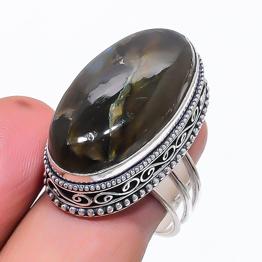Natural Labradorite Gemstone 925 Sterling Silver Jewelry Ring Size 9 w7j60
