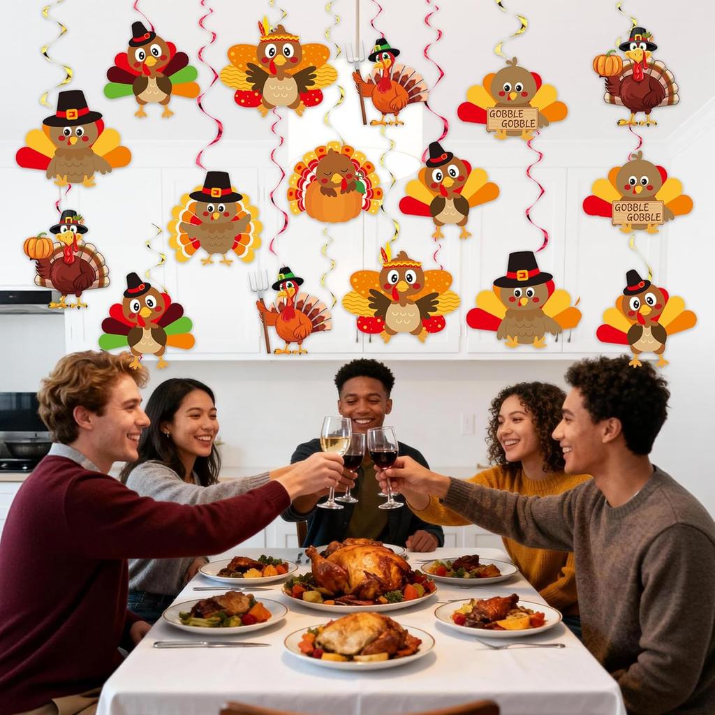 36Pcs DIY Thanksgiving Decorations Hanging Swirls Thanksgiving Turkey Ceiling Swirls for Indoor Home Party Decor
