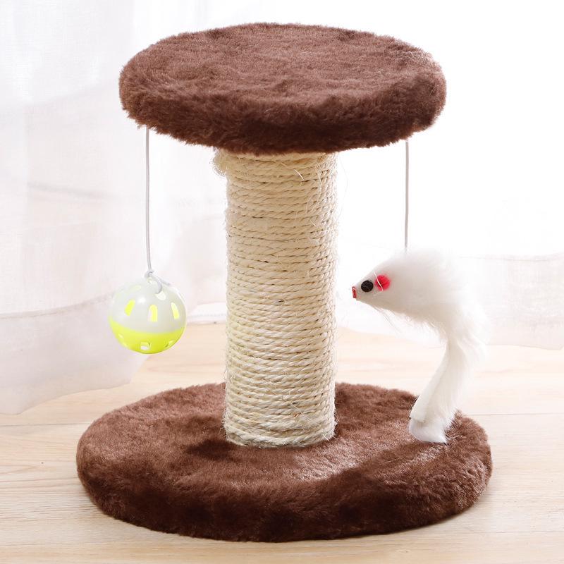 

Sisal Cat Tree & Scratching Post: Double-Layer Platform, Wear-Resistant, No Shedding, Entertaining Toy for Bored Kittens. Height 20cm кофейный