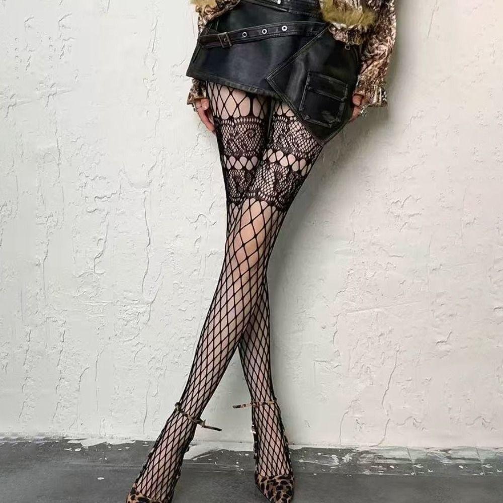 Large Mesh Pantyhose Thin Mesh Hollow Out Tights Y2K Mesh Tights Punk Style