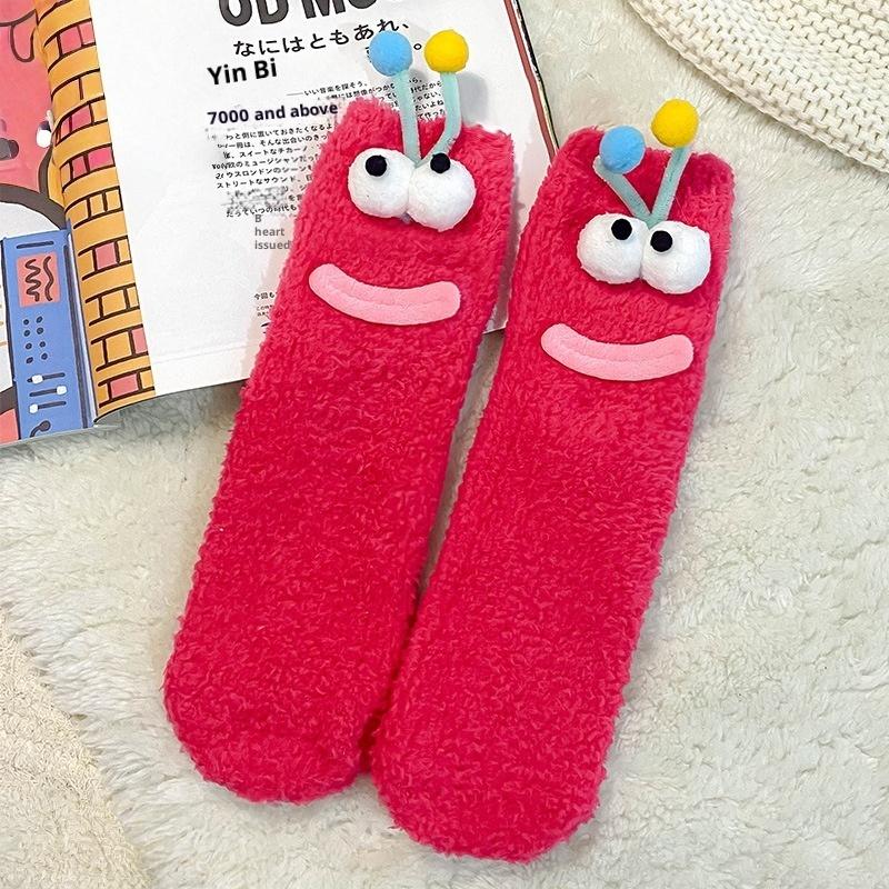 

1 Pair Christmas Stockings Funny Monster Socks Autumn Winter Coral Fleece Floor Fuzzy Socks Couple Sleep Sock