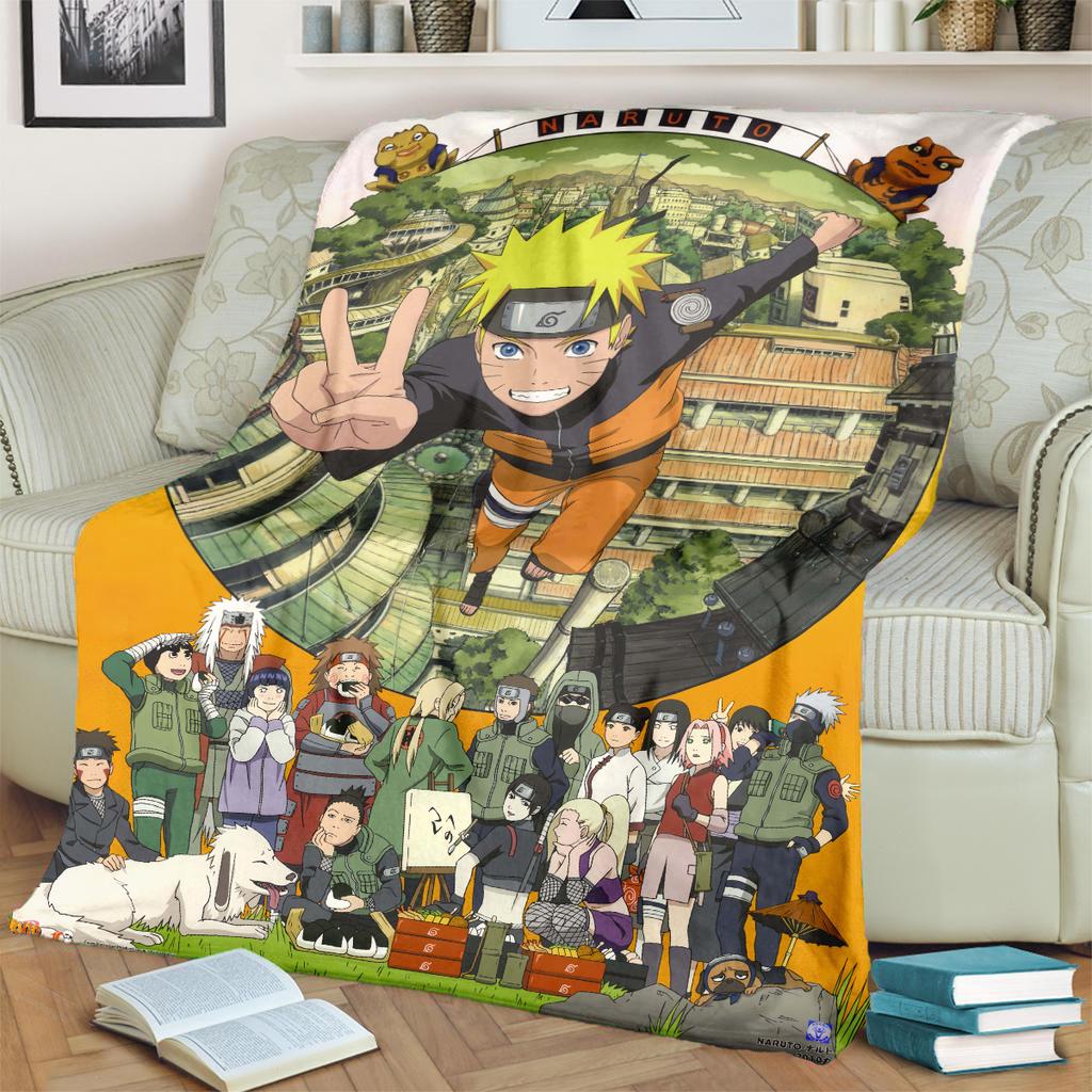 Anime-Naruto Print Blanket Warm Comfortable Flannel Blanket for Bedrooms, Sofas, Beds, Chairs, Picnics, Travel -LXR48