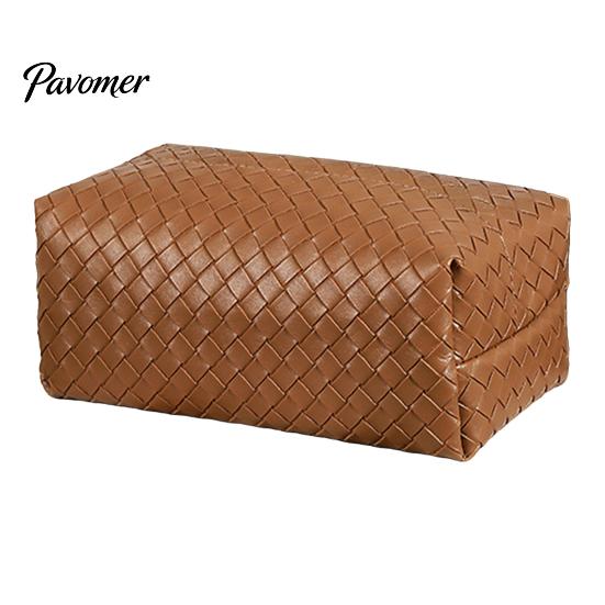 Wear-resistant Tissue Box PU Leather Box, with Smooth Paper Outlet Opening, Luxury Case Soft Rounded Weaving Surface Holder for Home Car High-end