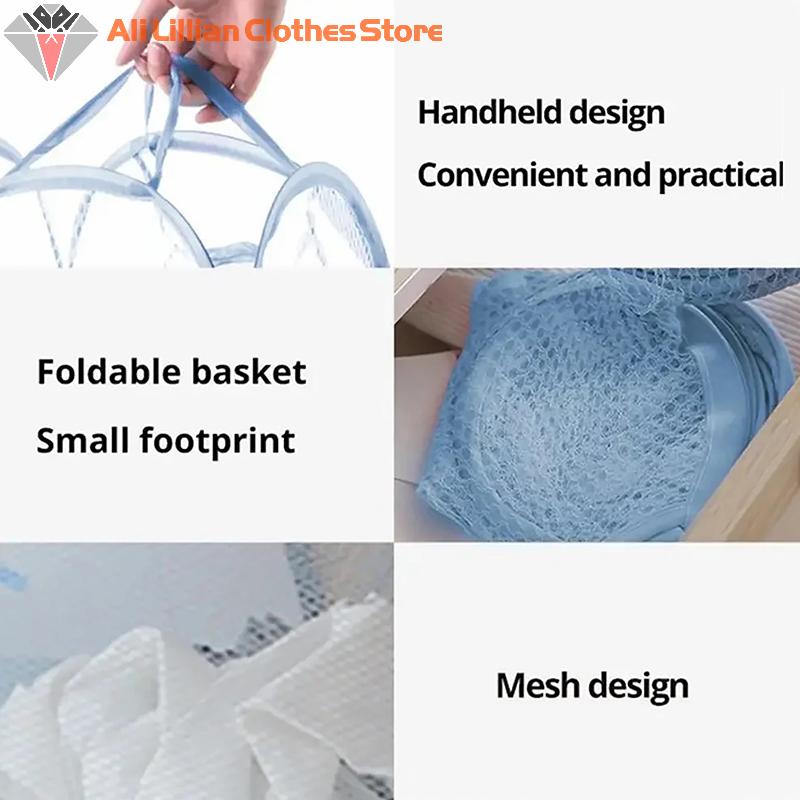 Folding Dirty Clothes Laundry Sorting Basket Bathroom Mesh Storage Bag Frame Bucket Laundry Organizers Storage Pouch