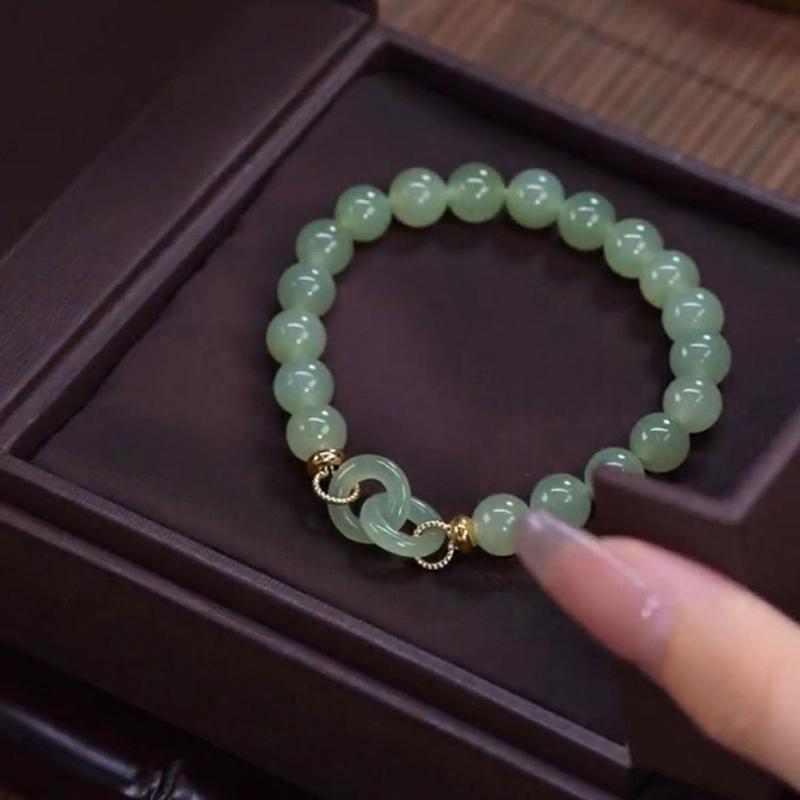 Elegant Natural Jade Bead Bracelet with Love Heart Charm for Women and Girls