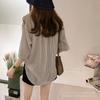 Spring and Summer New Large Size Korean Version Loose and Thin Striped Shirt Women's Seven-quarter Sleeve Top Versatile Hugh