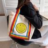 Large Capacity Canvas Tote Bag Cute Smiley Face Print Fresh And Sweet Style