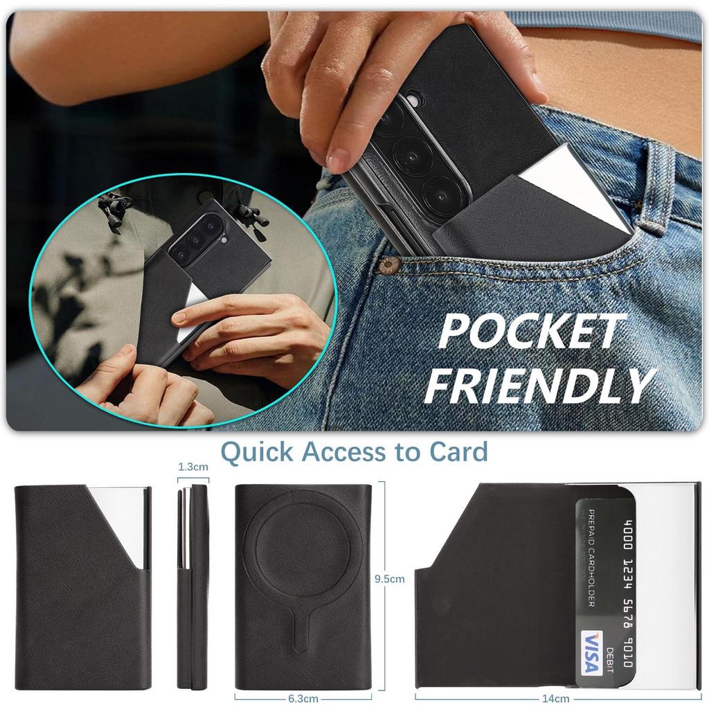 D6 Alloy Card Holder with Retro Frosted Faux Leather Case, Compatible with Samsung Galaxy Z Fold7, Magnetic Two-in-One Design
