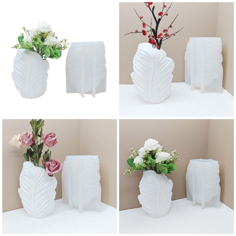 DIY Planter Vase Mould Leaf Pattern Cements Molds Silicone Material Suitable for DIY Hand-Making Succulent Flowerpot