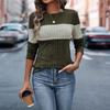 Women's Fashionable Round Neck Long Sleeved Color Blocked Loose Casual Pullover Top