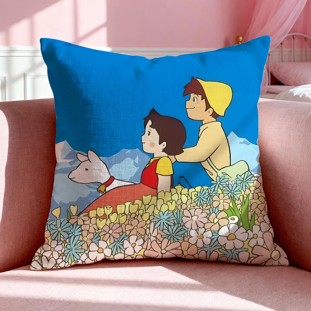 Cartoon Hheidi Girl Of The Alps Cushion Cover Breathable Linen Pillowcase Summer Odorless Eco-Friendly Invisible Zipper Washable