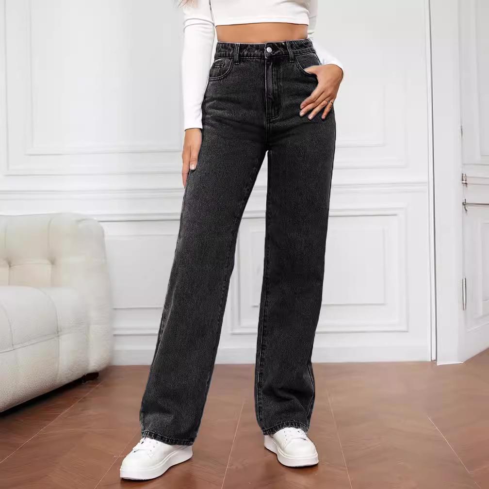 Jeans Lavati Donna Stile Europeo & Americano - Pantaloni Dritti Larghi Autunno/Inverno