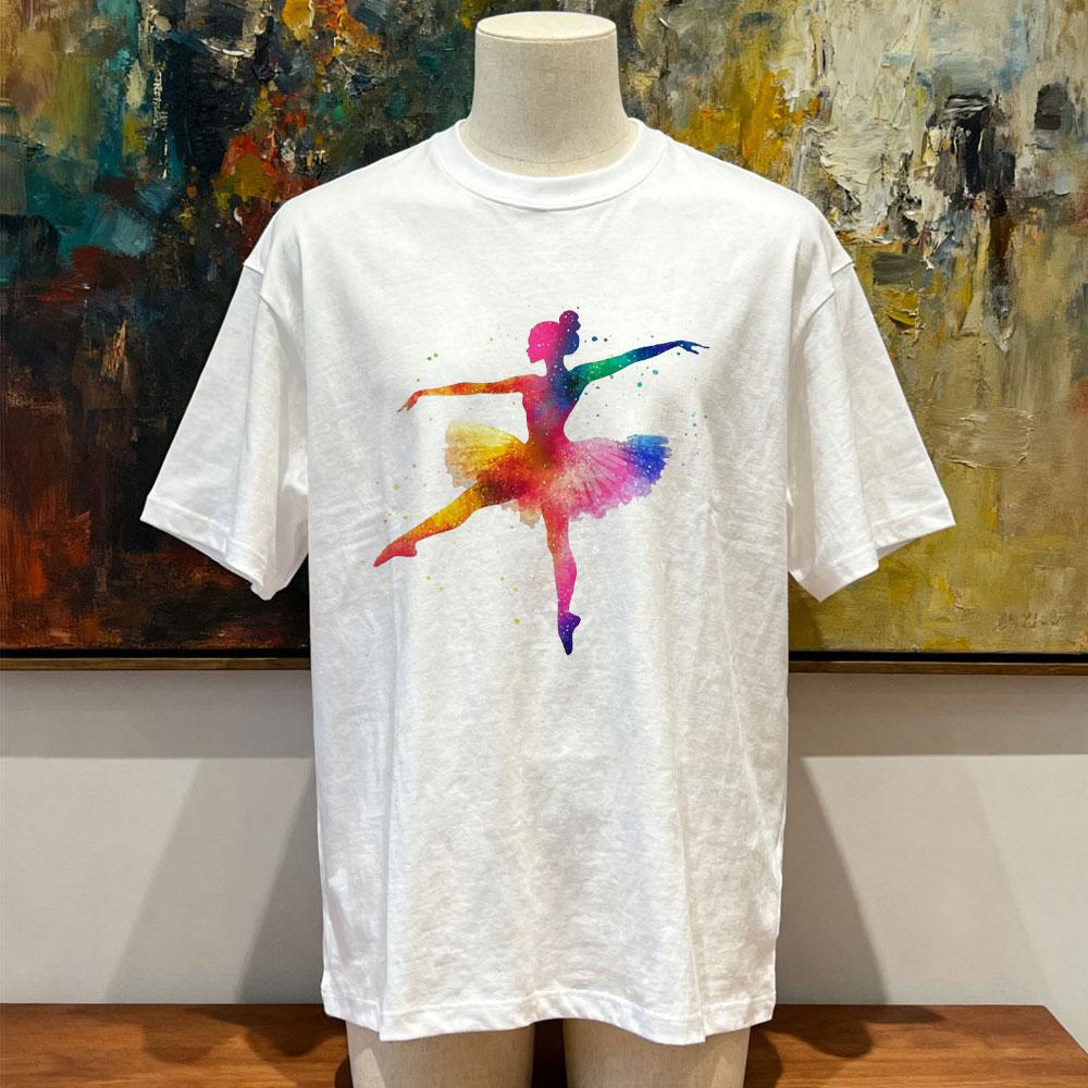 Colorful Ballerina Silhouette Graphic T Shirts Watercolor Ballet TShirt Woman Man Summer Fashion Casual Cotton Streetwear Tops