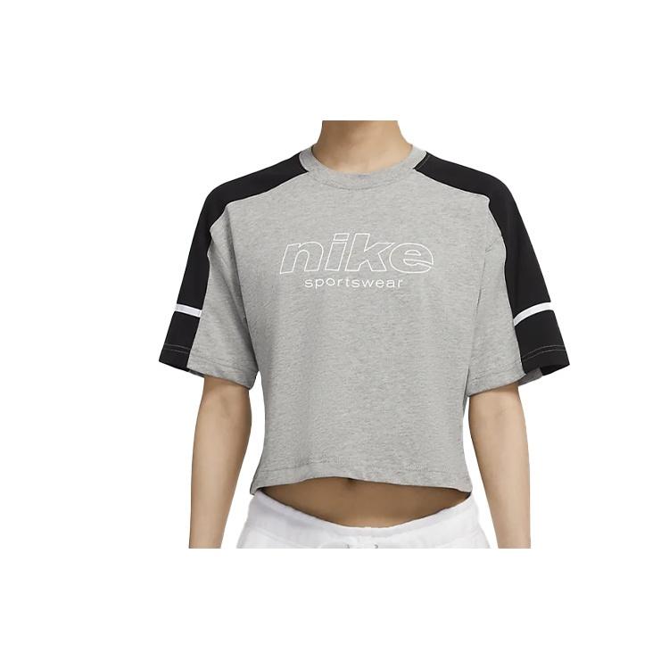 (WMNS) Nike Sportswear Short Sleeve Tops Black Gray Black Grey Women s CU6393-064 S