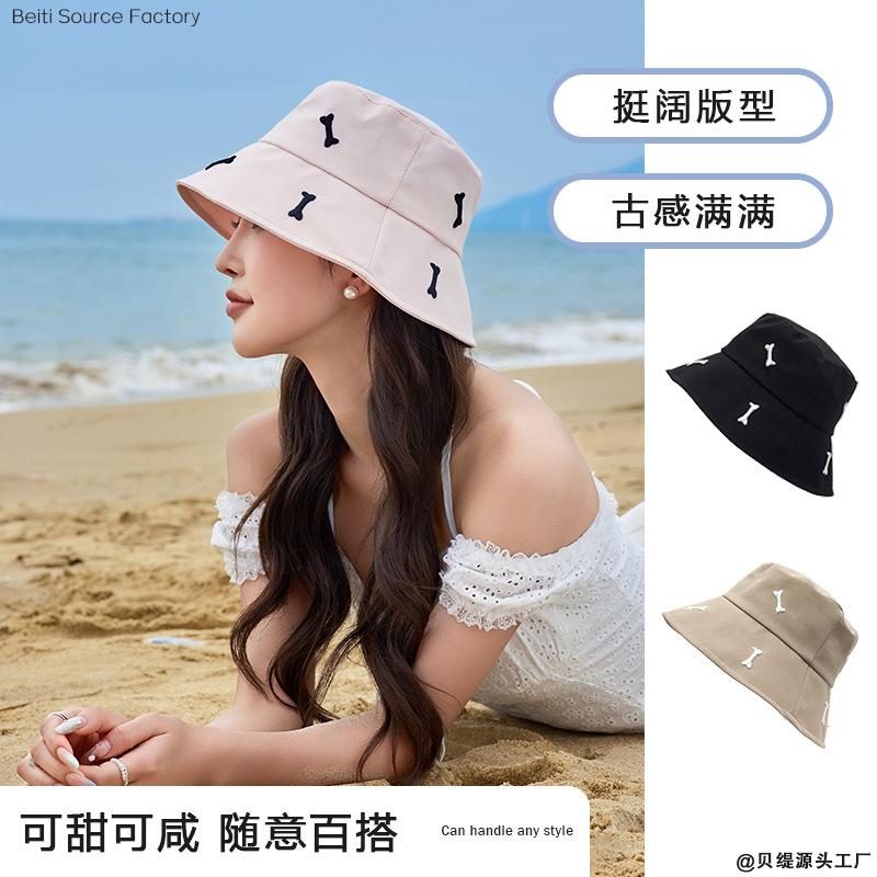 Summer New Hat Women's Sunshade Sunscreen Hat Sweet Embroidery Small Bones Casual Versatile Bucket Hat