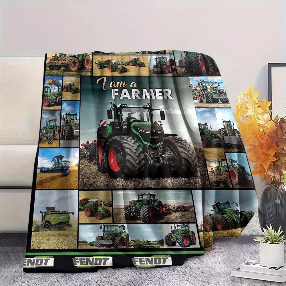 1Pc Tractor Truck Print Flannel Blanket, High quality Comfortable for All Seasons, Home Decor, Warmth and Comfort, Perfect for Christmas Gifts