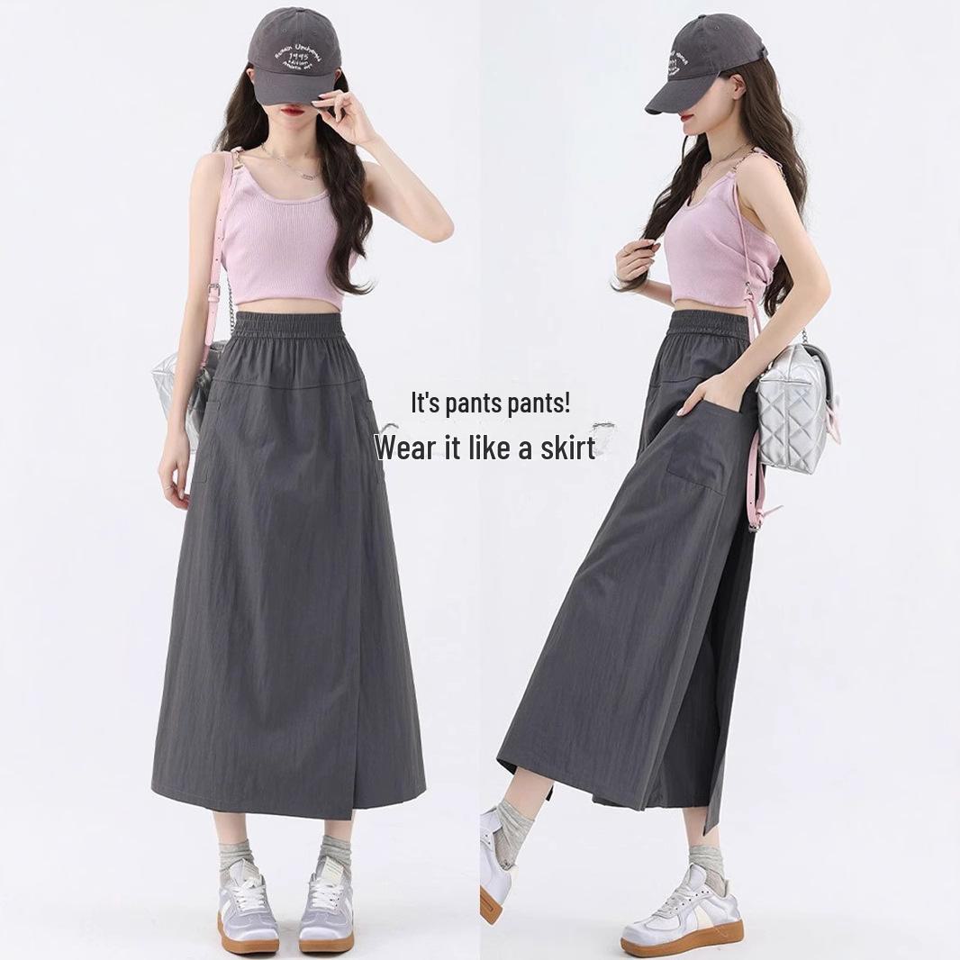 

2025 Women s High Waist Wide-Leg Skirt Pants - Plus Size, Slimming Summer Fashion L [100-120 Jin] сірий колір