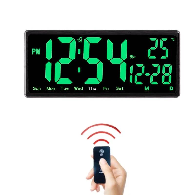 Remote Control Large Digital Wall Clock TEMP Date Week Night Mode Table Clock 12/24H Power-off Memory LED Alarm Clock Home Decor