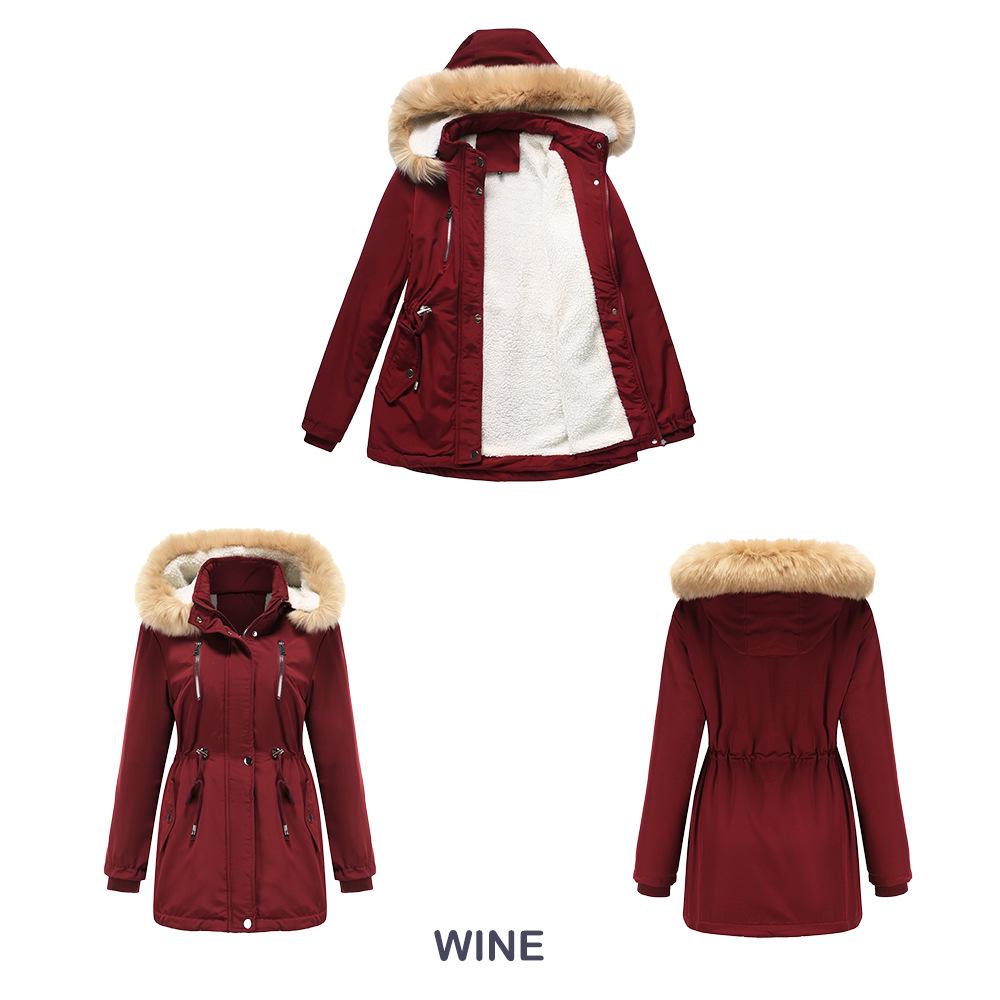 2024 Autumn/Winter Women's Thick Lambswool Cotton Jacket with Removable Hood and Fleece Lining